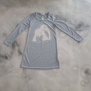 Noble U Light Blue Long Sleeve Dress with White Elephant Applique